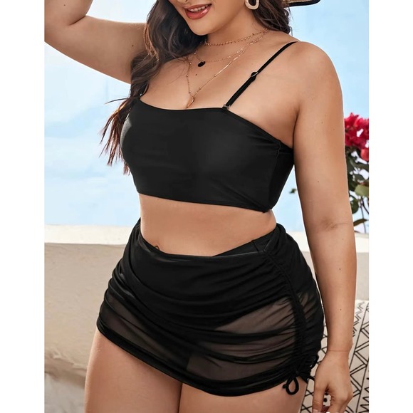 Black Three-Piece High Waist Bikini Set Size 2XL - Picture 1 of 5